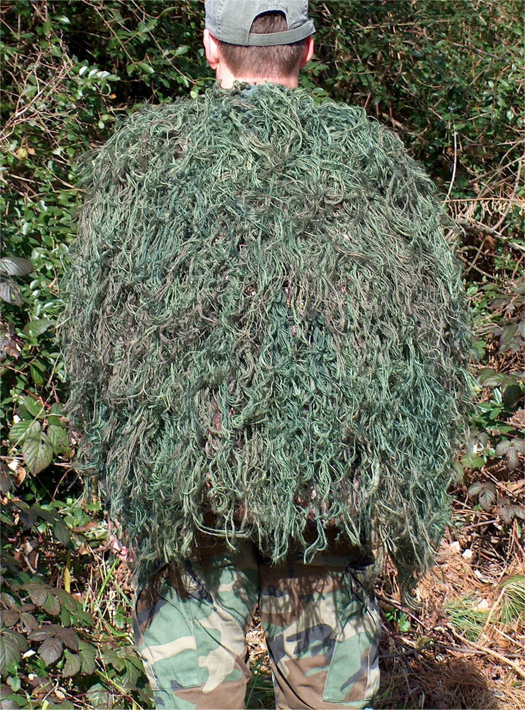 2 x 3 foot ghillie backpack cover / veil in Leafy Green, back view