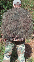 2 x 3 foot ghillie backpack cover / veil in Woodland, back view