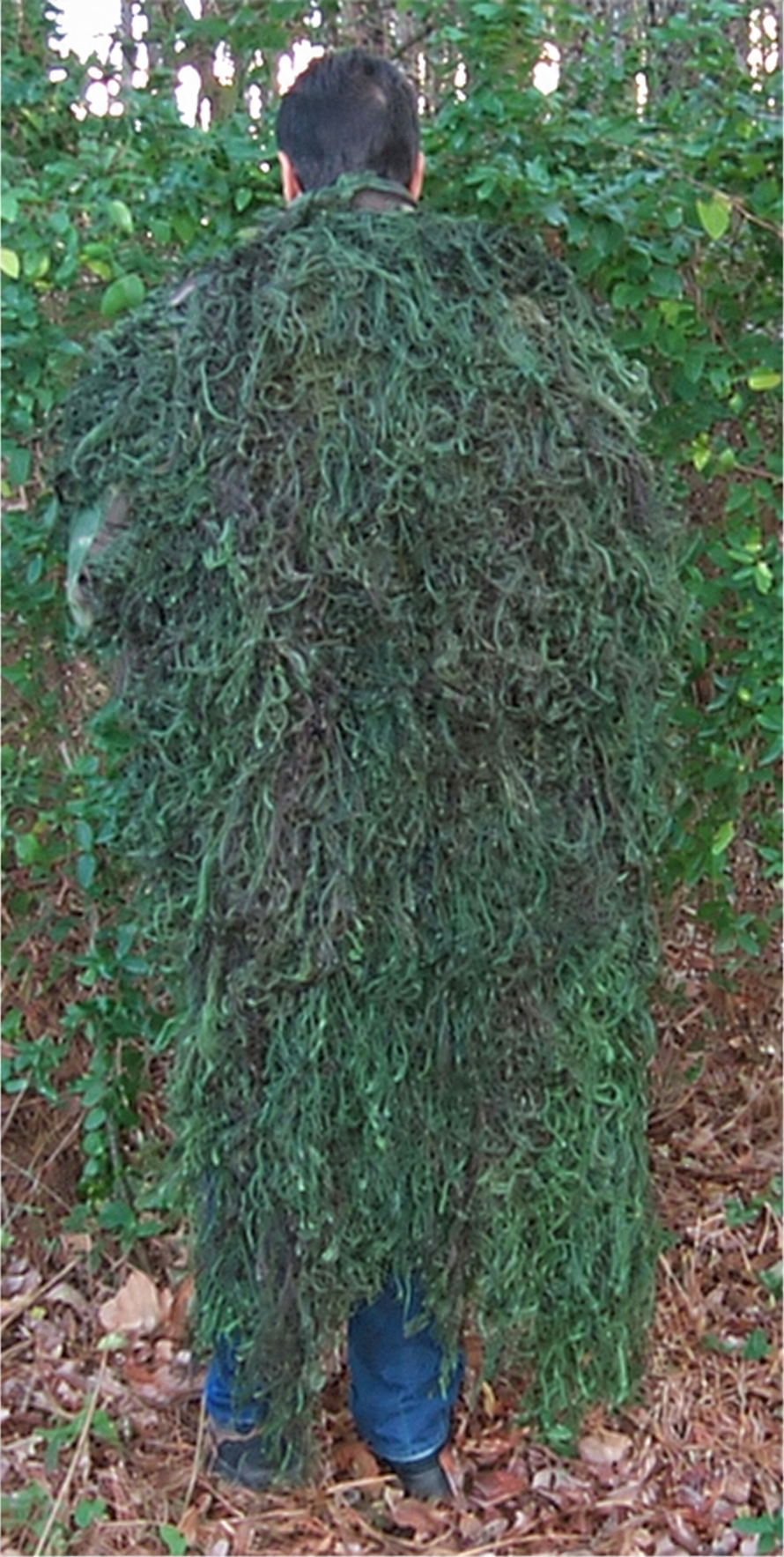 Large 3 x 4 foot ghillie backpack cover in Leafy Green, back view