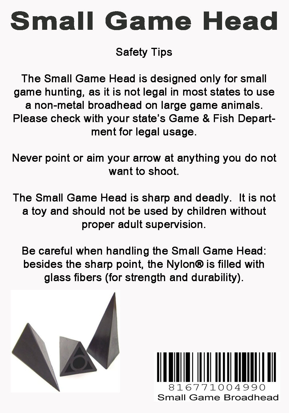 Small game broadhead rear view