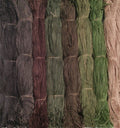 Jute thread color selection: black, grey, brown, dark green, olive green, light olive, lime green, and tan