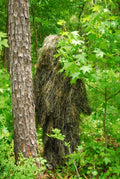 Synthetic BDU ghillie pants in Woodland pattern, shown with matching jacket