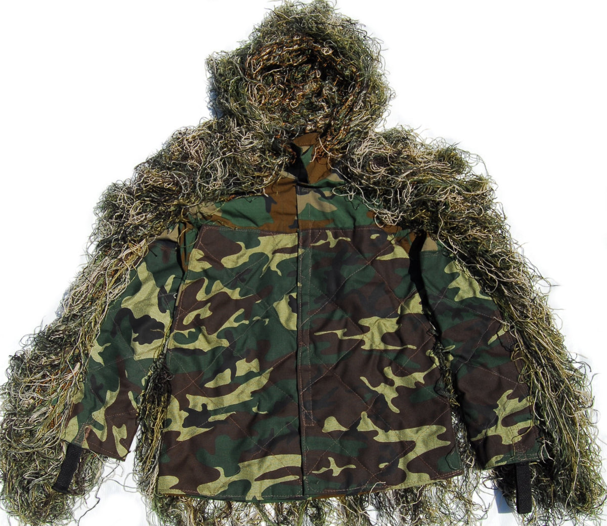 Synthetic sniper BDU ghillie jacket, Woodland front view
