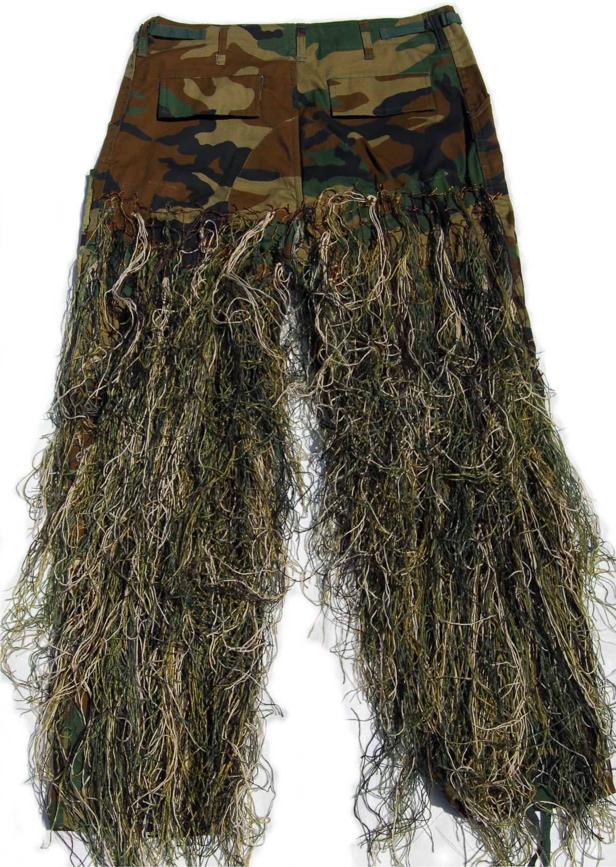 Synthetic sniper BDU ghillie pants, Woodland back view
