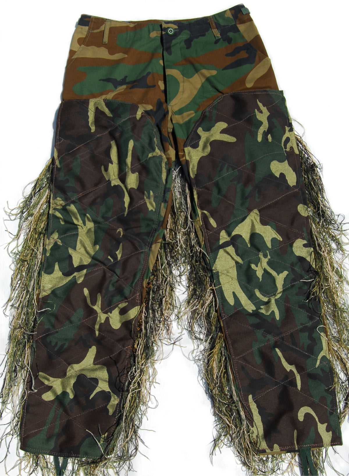 Synthetic sniper BDU ghillie pants, Woodland front view