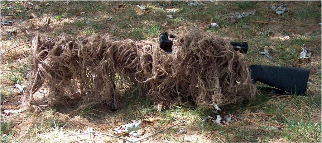 Desert jute ghillie rifle wrap