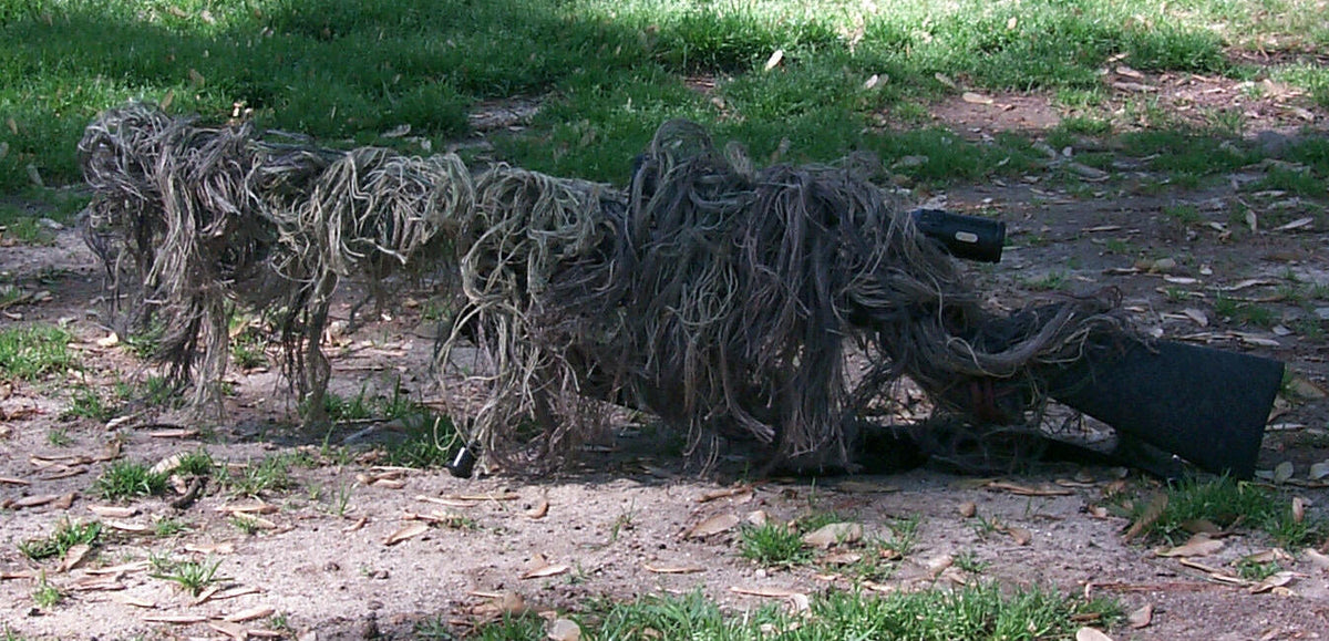 Mossy jute ghillie rifle wrap
