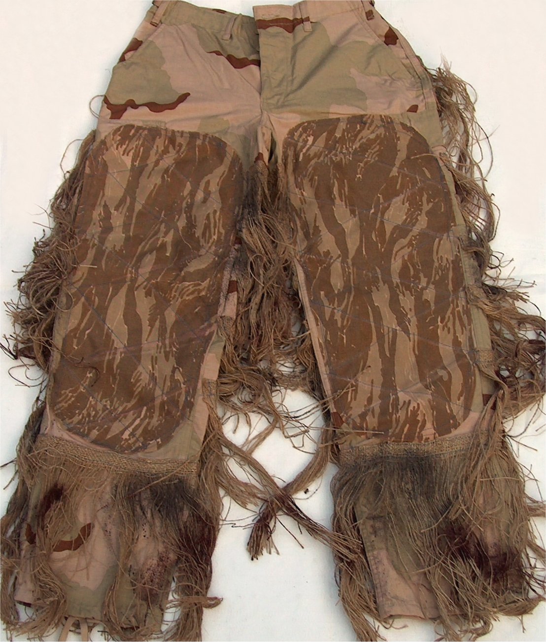Jute sniper ghillie pants in desert camouflage