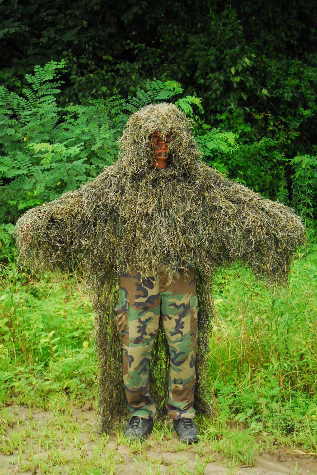 Woodland front synthetic Military Stalker ghillie poncho