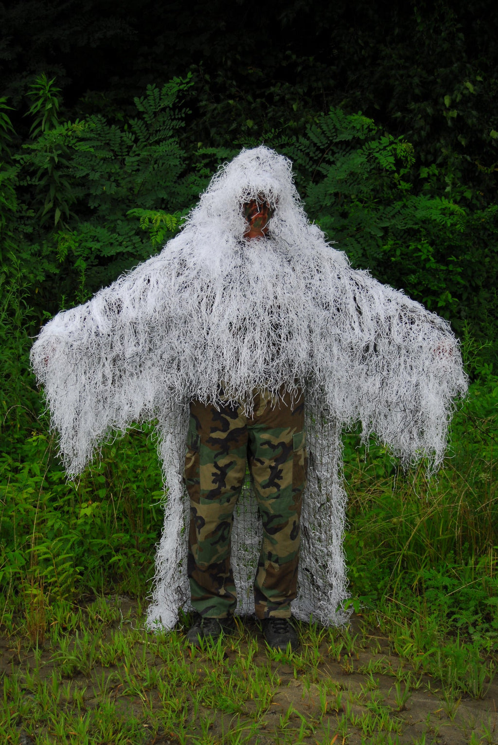 Winter White front synthetic Military Stalker ghillie poncho