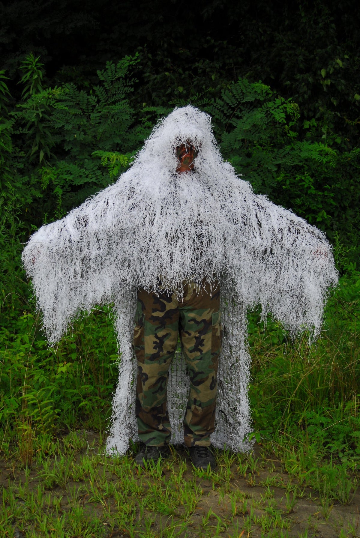 Winter White front synthetic Military Stalker ghillie poncho