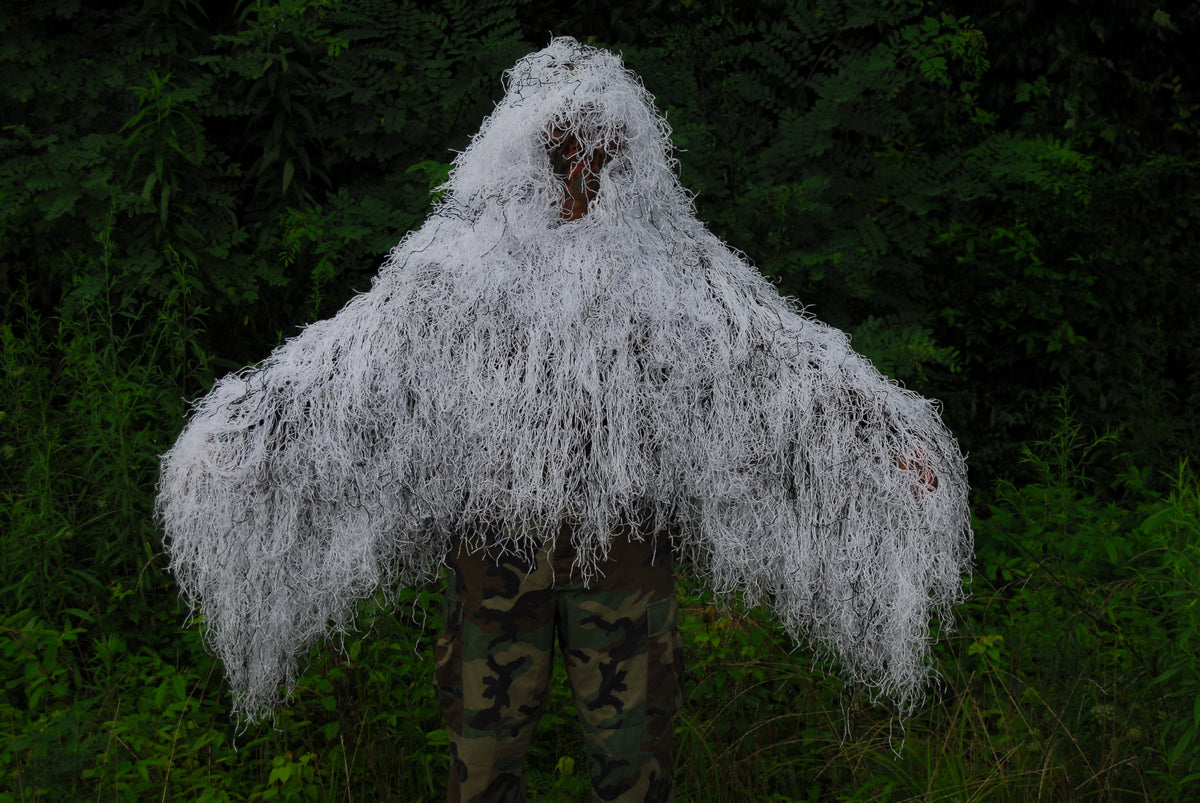 Winter White synthetic Tracker ghillie poncho