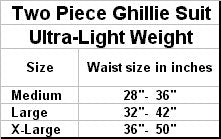 Adult suit waist size chart: Medium 28–36 inches, Large 32–42 inches, X-Large 36–50 inches